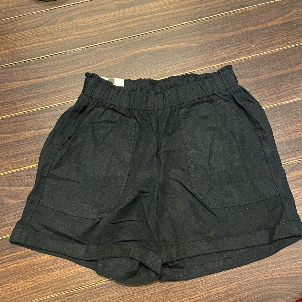 NWT Women's Black BRIGGS Linen Pull On Short Size:S